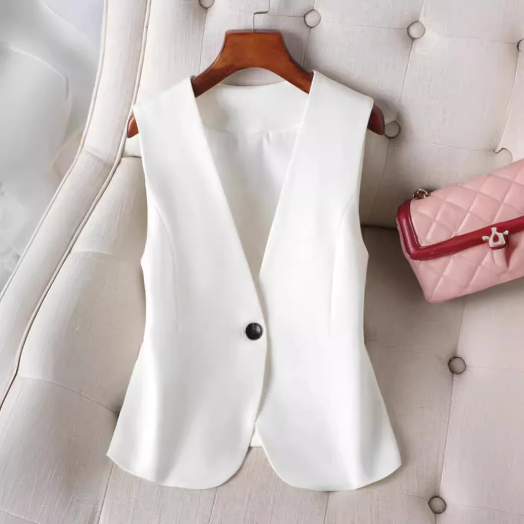 #0730 Black White Blazer Vest Coat Women V-neck Slim Office Short Vest Female Single Button Elegant Short Sleeveless Coat Spring жен платье арт 16 0730 пудра р 52