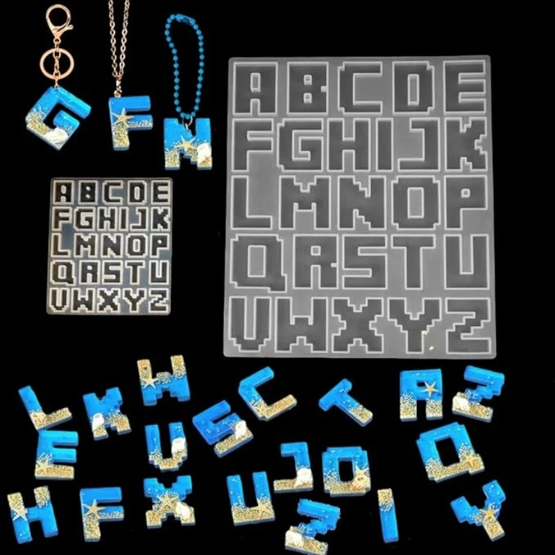 

2 Pcs Resin Casting Alphabet Mold Pixel Letter Silicone Moulds Epoxy Pendants Molds for Resin Jewelry DIY Clay Crafts