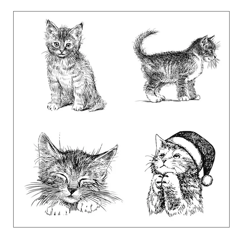 INFUNLY Tampons Et Matrices De Découpe En Forme De Chat Pour La Fabrication De Cartes En Forme De Chat - Tampons En Caoutchouc De Silicone Pour Bricolage, Scrapbooking, Travaux Manuels