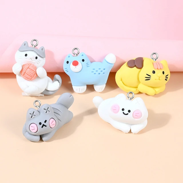 10pcs/pack Kawaii Lovely Cartoon Rabbit Cat Resin Earring Necklace Pendant Cute  Charms DIY Keychain Accessories - AliExpress