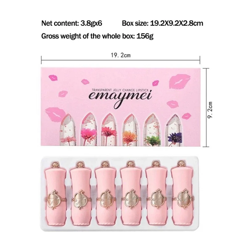 6Pcs/Box Crystal Clear Flower Jelly Lip Balm Kits Set Temperature Color Changing Lipstick Moisturizer Vitamin E Beauty Health 4