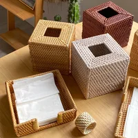 Multiple Styles Nordic Superior Quality Rattan Vintage Creative Desktop Living Dining Room Wooden Square Tissue Box Storage Tray 1