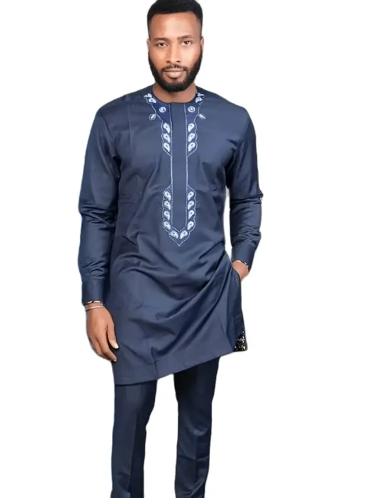Kaftan Mens Outfits Weddings  Men Sets Embroidered Floral Long Sleeve Top Pants African Ethnic Casual Party 2 Pcs Suit Clothing