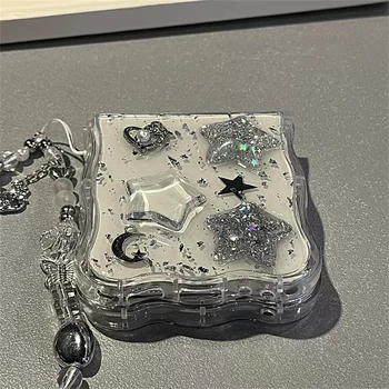 Korean 3D Glitter Star Clear Phone Case For Samsung Galaxy Flip 7/6 Flip5 Flip4 Flip3 Epoxy Cover Wavy Border Protective Cover 1