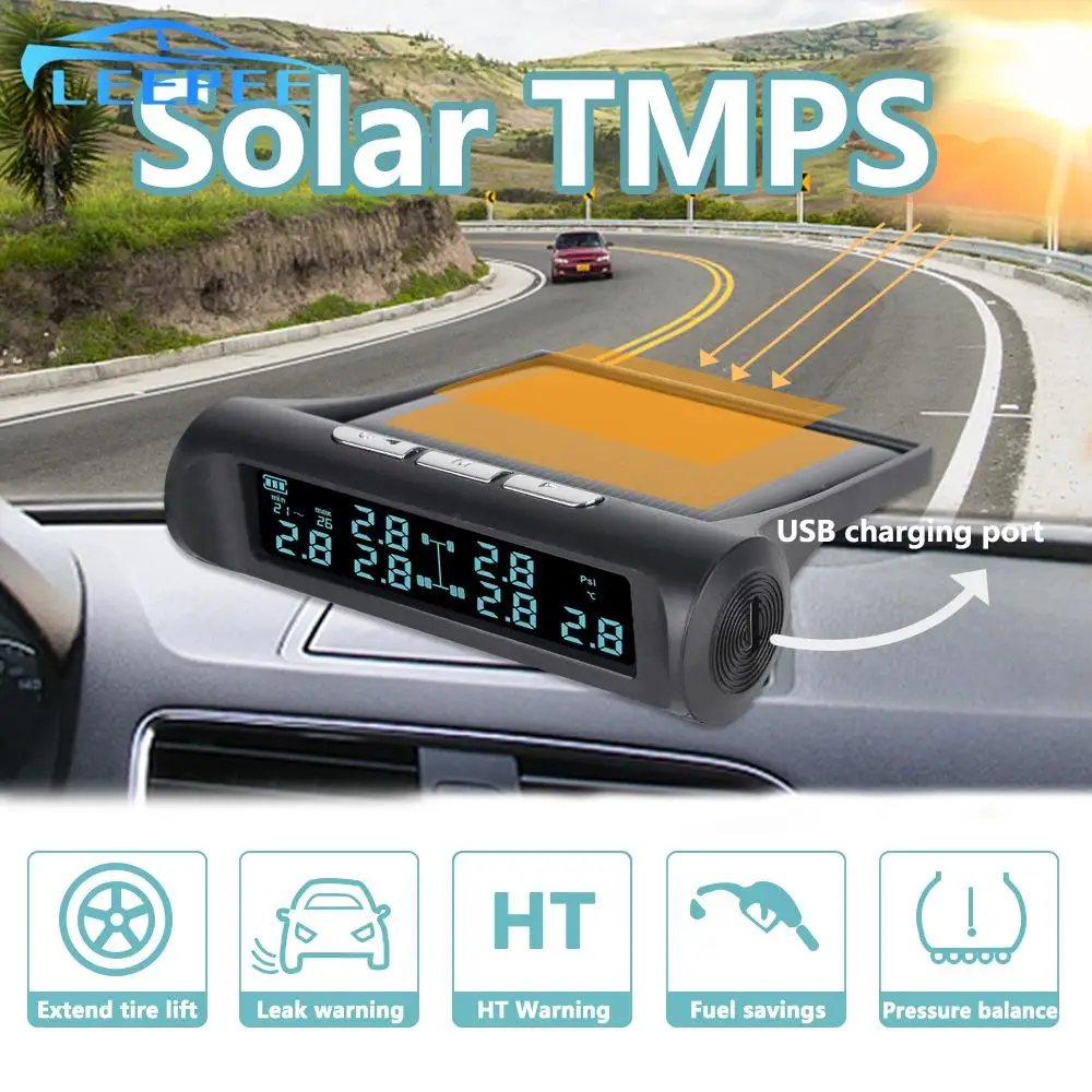 

Solar Power TMPS LCD Display For Truck Bus Car With 6 External Sensors Tyre Temperature Alarm System Tire Pressure Monitoring