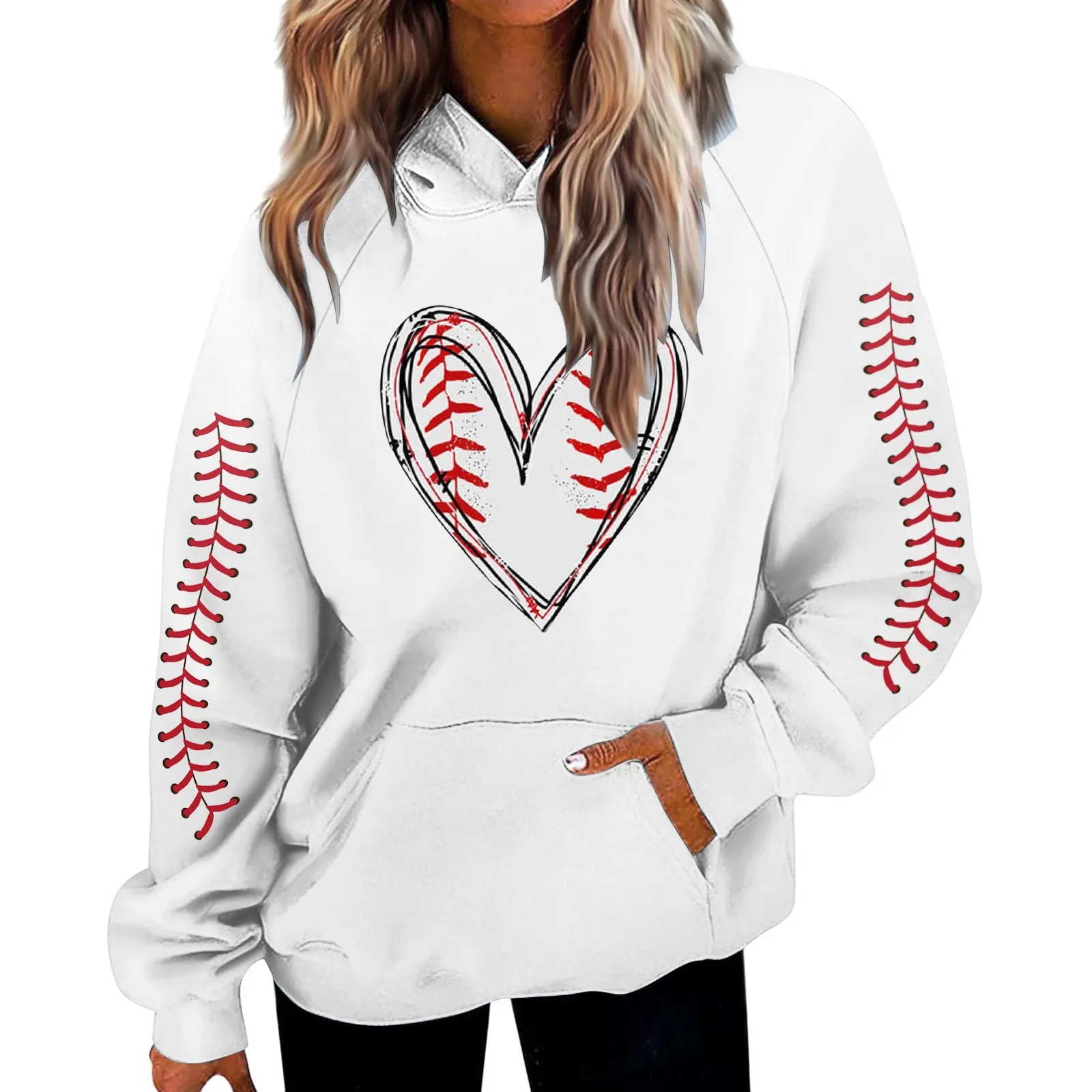 

Suitable For Women Hoodies Trendy Soccer Print Drawstring Pullover Hooded Casual Tops Fall Loose Long Sleeve Blouse With Pocket