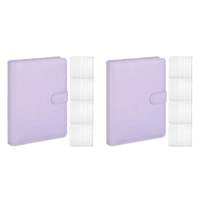 

2X A5 Leather Notebook Binder With 32Pc A5 Plastic Binder Pockets,Budget Envelope System,A5 Budget Planner Binder Cover