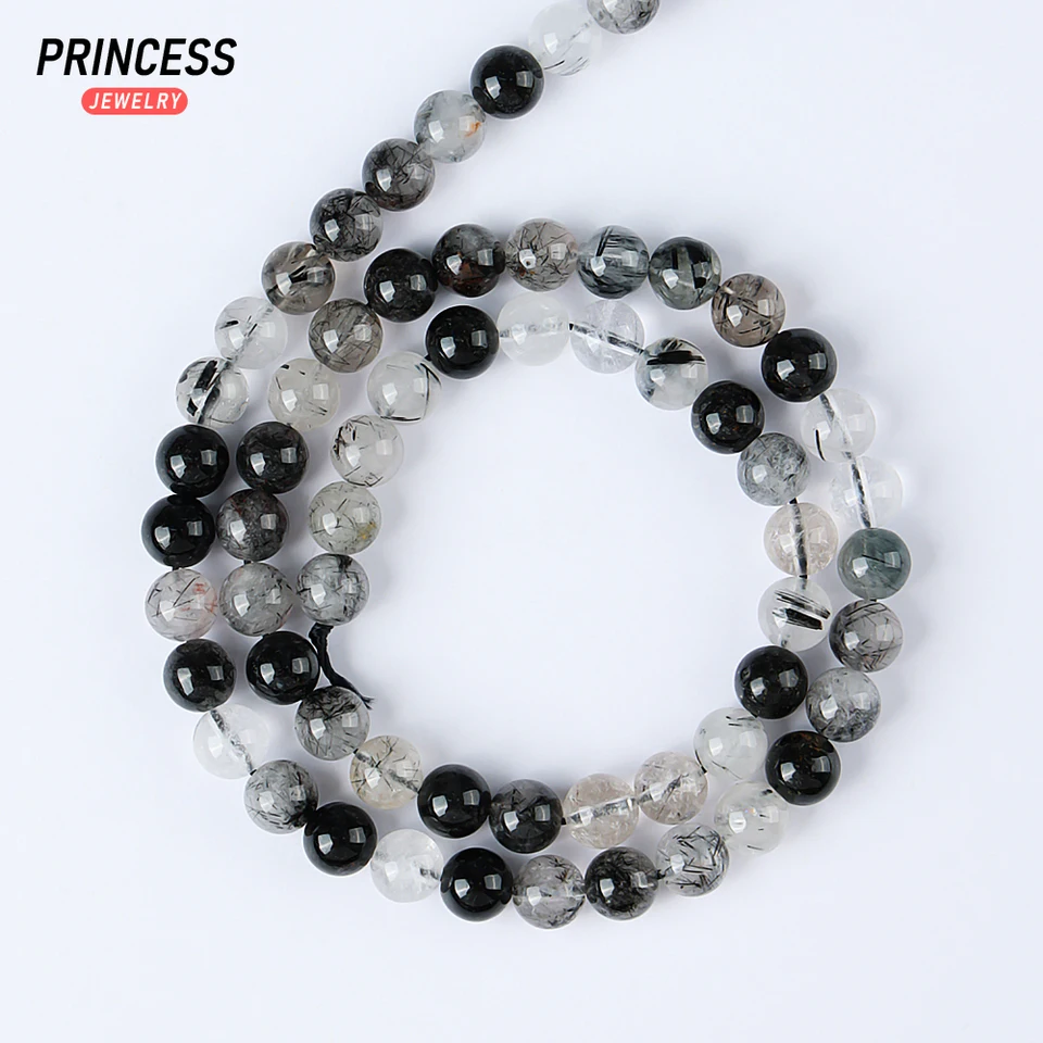 Natural Black Rutilated Quartz Loose Crystal Beads for Jewelry