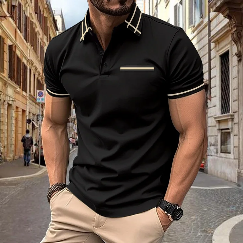 

GZMS-2024New Men's CasualPOLOShirt Chest Pocket Button VersatileTT-shirt
