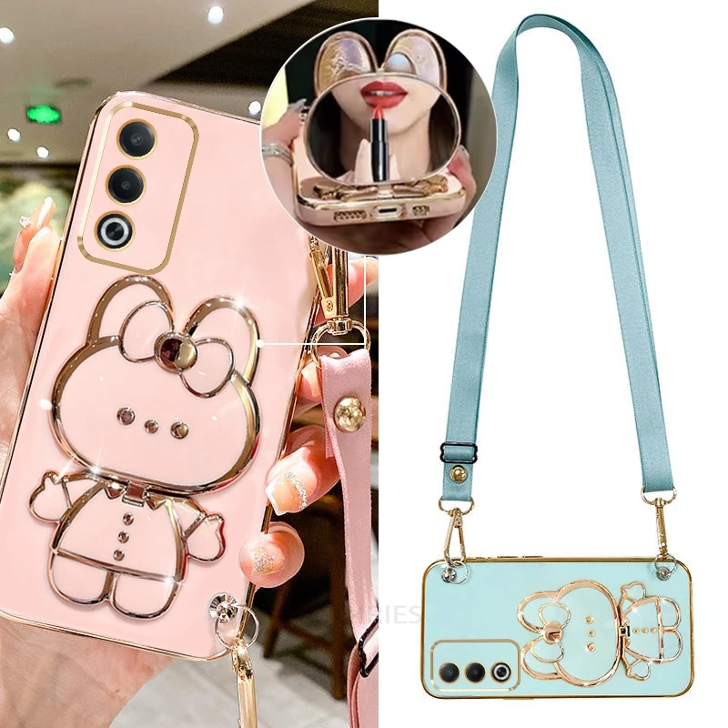 Crossbody Mirror Holder Silicone Case with Lanyard Strap - Shockproof Stand Cover