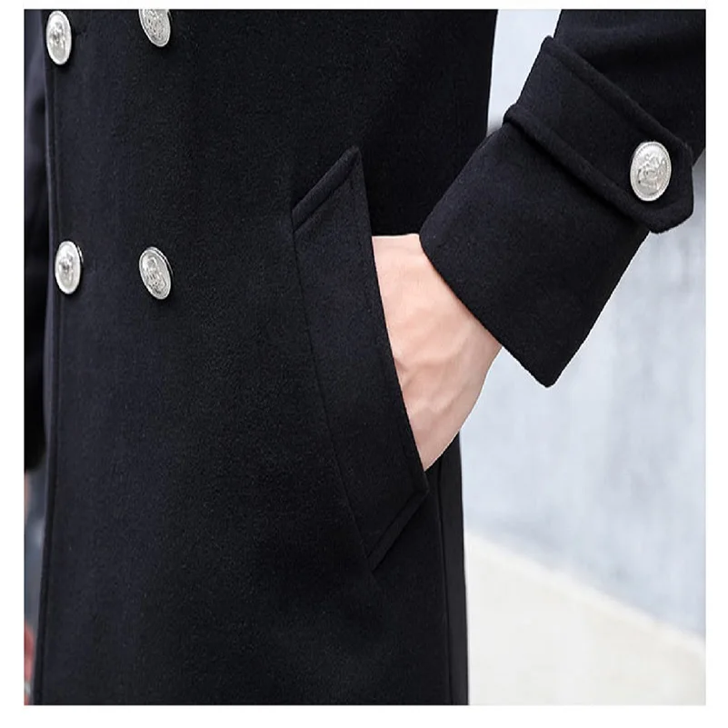 Trench Coat Waterproof Windbreaker Jacket Casual Men Jacket Long Dust Coat Men Winter Woolen Cloth Double Breasted Slim Casual Jackets Business Outwear