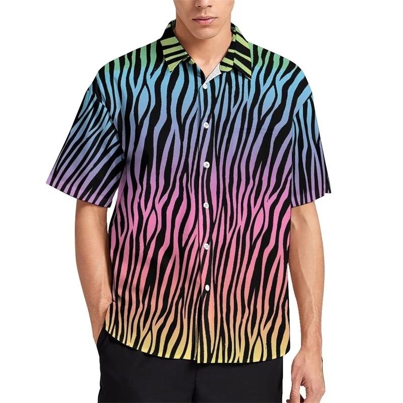 Camisas Hawaianas Con Estampado De Rayas De Tigre Naranja - Trajes De Verano Tropicales Funky - Ropa De Playa Retro Para Hombres, Negro