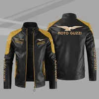New motorcycle style leather jacket Moto Guzzi color stand collar leather jacket spring and autumn style without velvet jacket 1