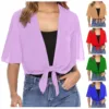 Women Tie Front Chiffon Short Sleeve Cropped Sheer Bolero Cardigan Hin Shirts For Woman 2024 Summer Clothing Lace Shawl 1