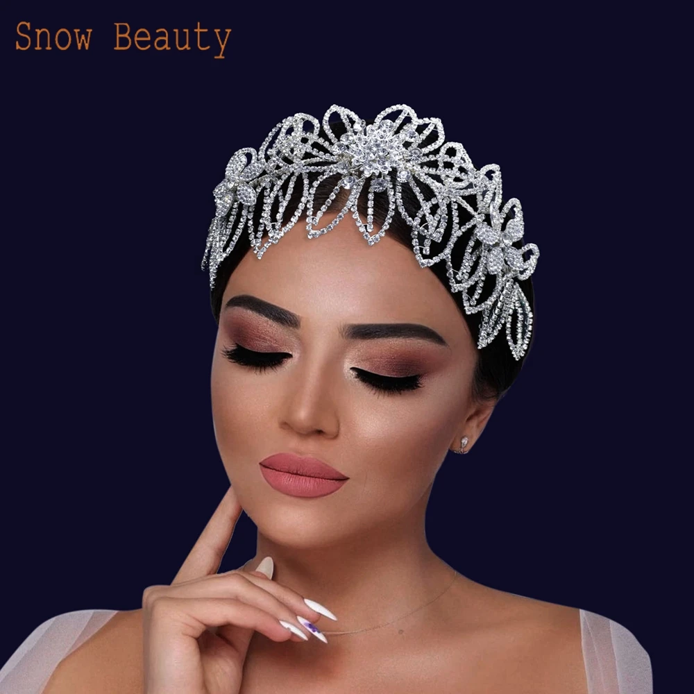 DZ011 Luxury Bridal Headband Silver Rhinestone Wedding Head Accessories Ornament Women Headpiece Party Tiaras Prom Headwear