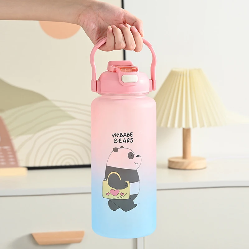 2l Plastic water bottle with straw Gradual Change Double Drink Set