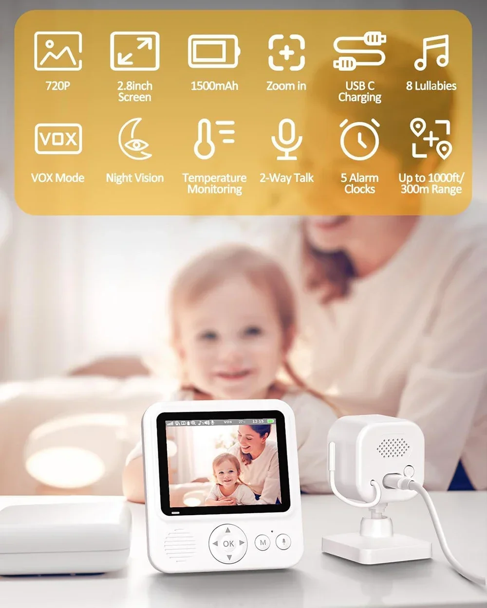 Video Baby Monitor with Camera and Audio, IPS Display