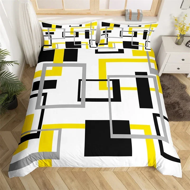 Geometric Square Duvet Cover Soft Abstract Stripes Bedding Set Circle Geometric Quilt Cover Modern Graphic Artwork Pillowcases