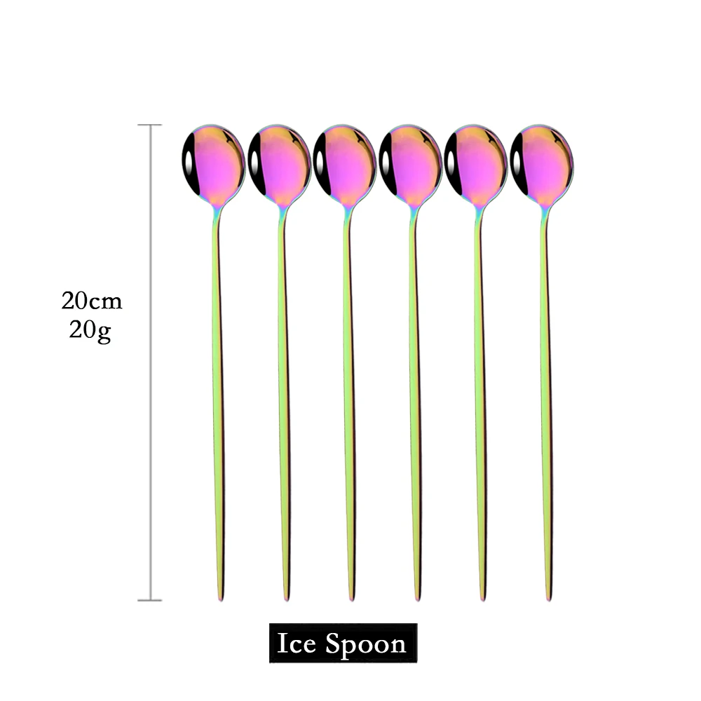 Elegant Gold Stirring Spoon Set - 6 Piece Long Handle Tableware Collection