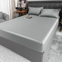 Ice Silk Bed Cover Summer Washed Ice Silk Fitted Sheet Silky Touch Double Elastic Mattress Cover King Queen Bed Cover Full Set 2