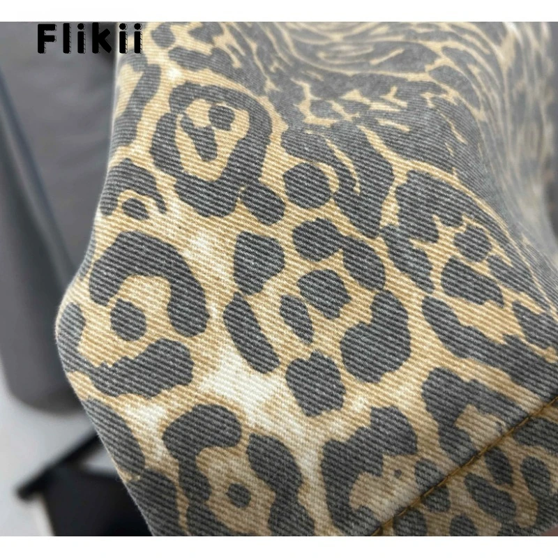 American Retro Leopard High Waist Baggy Jeans Women's Casual Pockets Hip-hop Pants 2024 Spring Y2K Oversiz Panther Denim Trouser 6