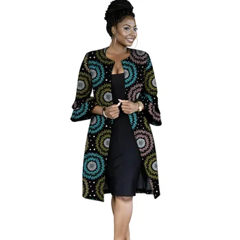 Double Layered Lotus Sleeves Women's Coats African Print Collarless Cardigan Long Jacket Retro Style Female Ankara Outfit 1
