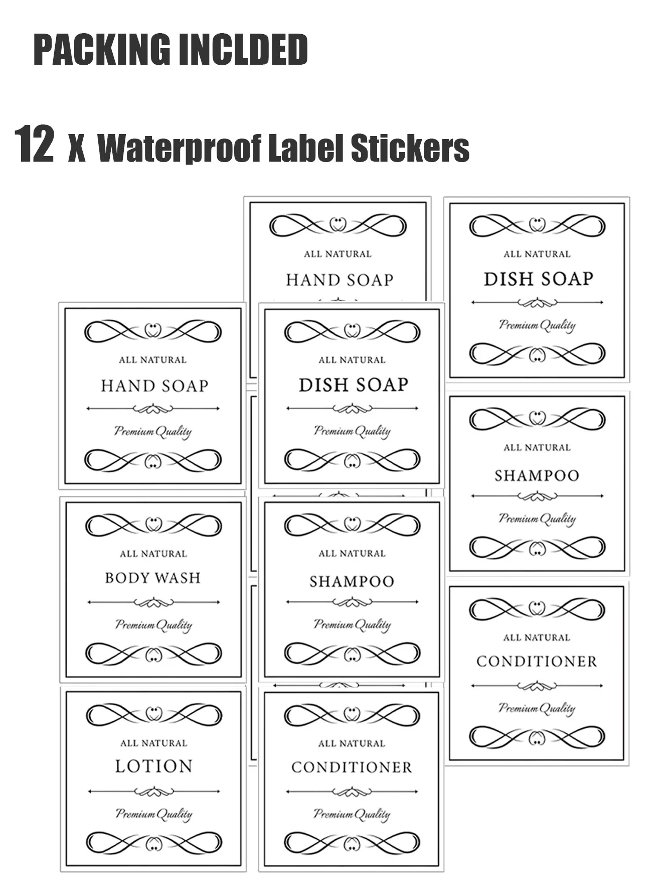 Waterproof Sticker Soap Dispenser White Black Bathroom Jar Storage Label Shower Shampoo Lotion Conditioner Bottle Stickers 6