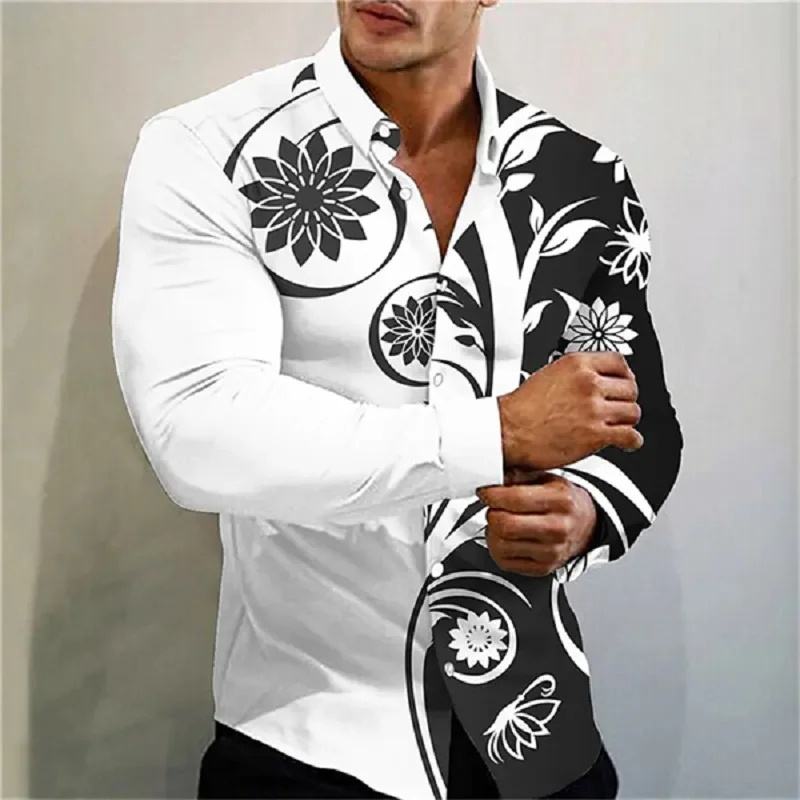 2024 Men's 3D Printing Casual Shirt Outdoor Party HD Pattern Button Soft and Comfortable Polo Neck Shirt Long Sleeves Plus Size mens men s plum blossom japanese tokyo flower festival pattern short sleeves crew neck t shirt l