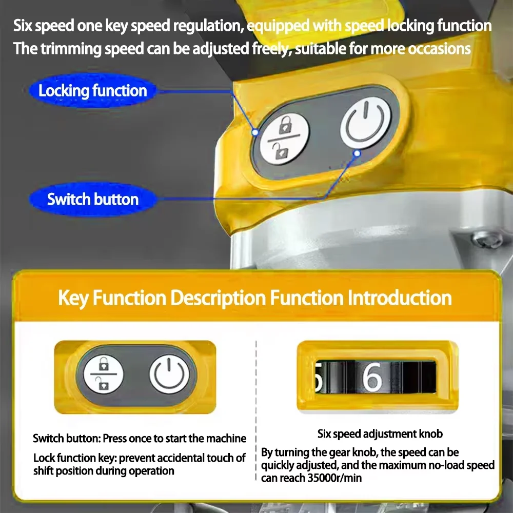 Brushless Electric Trimmer Woodworking Trimming Wood Router Milling Engraving Slotting Machine Fit Makita/Dewalt 18V Battery 5