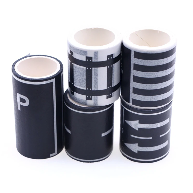 1Roll 5M 1:12 Dollhouse Road Traffic Railway Track Scene Tape Sticker Miniature Parking Scene Curve Sticker Model Decor Toys 4
