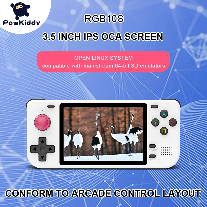 POWKIDDY NEW RGB10S 3.5-Inch IPS OGA Screen Open Source Handheld Game Console RK3326 3D Joystick Trigger Button Children's Gifts