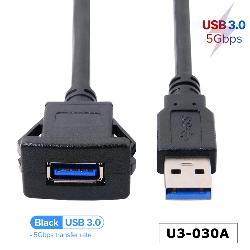 Dual Port Usb Socket Extend Cabo Usb 3.0 Auto Car Flush Mount Extension Cord Painel do Painel Cabo Usb Quadrado para Carro e Motocicleta - Imagem 4