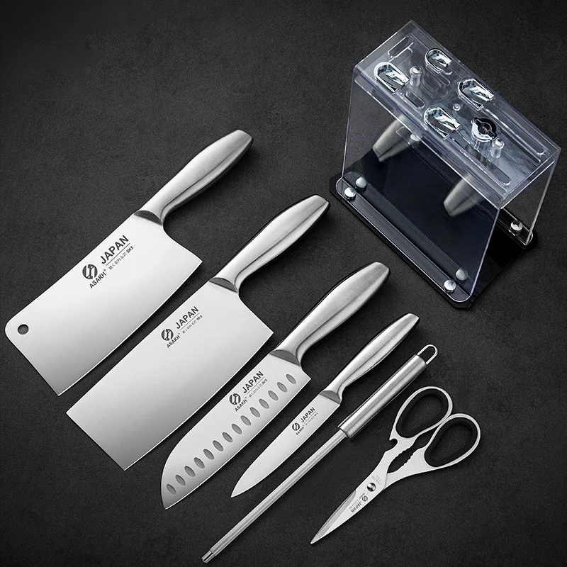 7pcs Kitchen Knife Sets with Grindstone Forged Chef Knife Marble Textured  Handle Gift Sets Tool Holder with Knife Sharpener - AliExpress