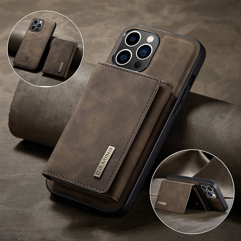 

DG.MING Multi Multi Card Wallet Leather Phone Case For Iphone 15 14 13 12 11 Pro Max Mini XS X XR 7 8 Plus Kickstand Phone Cover