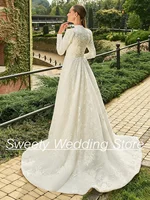 Muslim Wedding Dresses for Woman High Neck Long Sleeves Applique Tulle A Line Vestidos De Novia Bridal Gown for Bride 2025 2