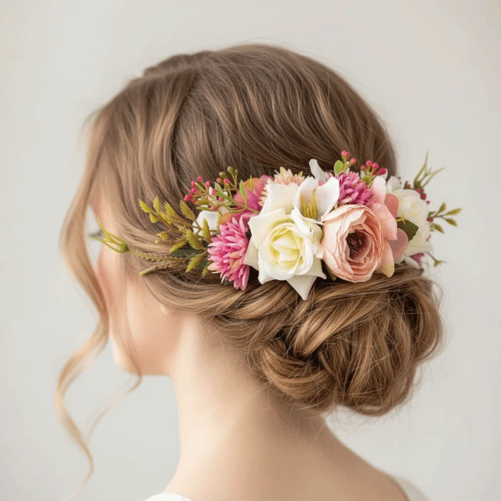 Mehrfarbige Blumen-Haarkämme, legiertes Tuch, thailändischer gezahnter Einsatzkamm, ethnischer Stil, simulierte Blume, Braut-Haarnadel, Haar-Accessoires