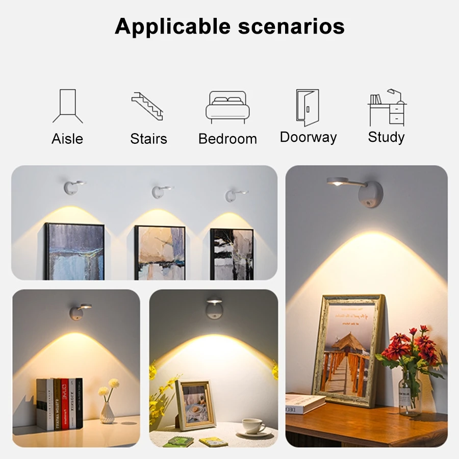 LED Motion Sensor Light Night Light Usb Rechargeable Wall Lamp for Lighting Paintings Pictures Mural Living Room Bedroom Kitchen 3