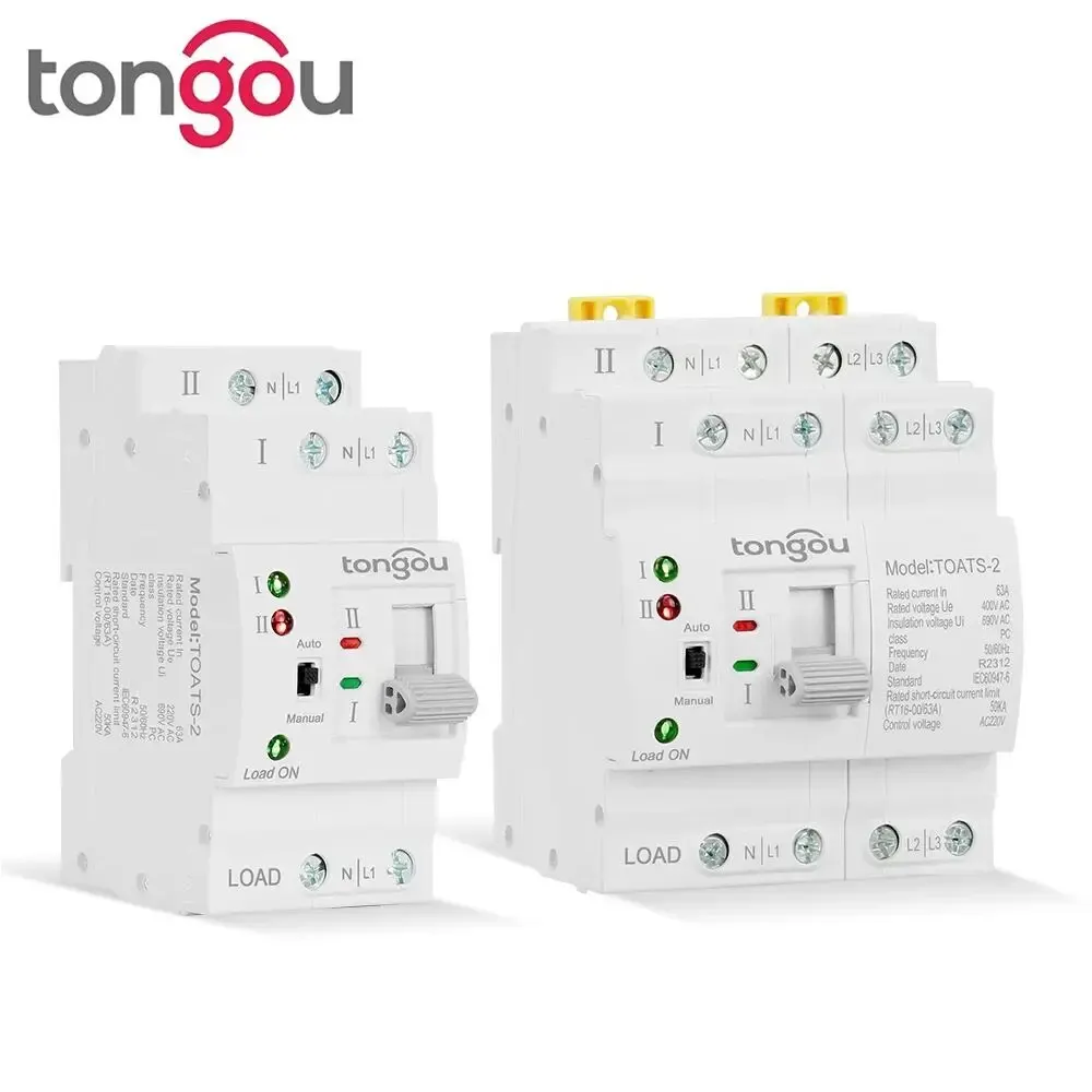 TONGOU Din Rail 2P 4P ATS Dual Power Automatic Transfer Switch Electrical Selector Switches Uninterrupted Power 110V 220V 63A