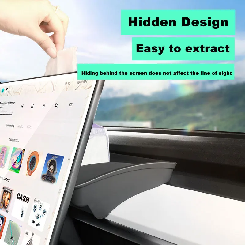 

Silica gel Hidden Storage Tray For Tesla Model 3 Y 2017-2023 Upgrade Screen Rear Storage Box Tissue Box
