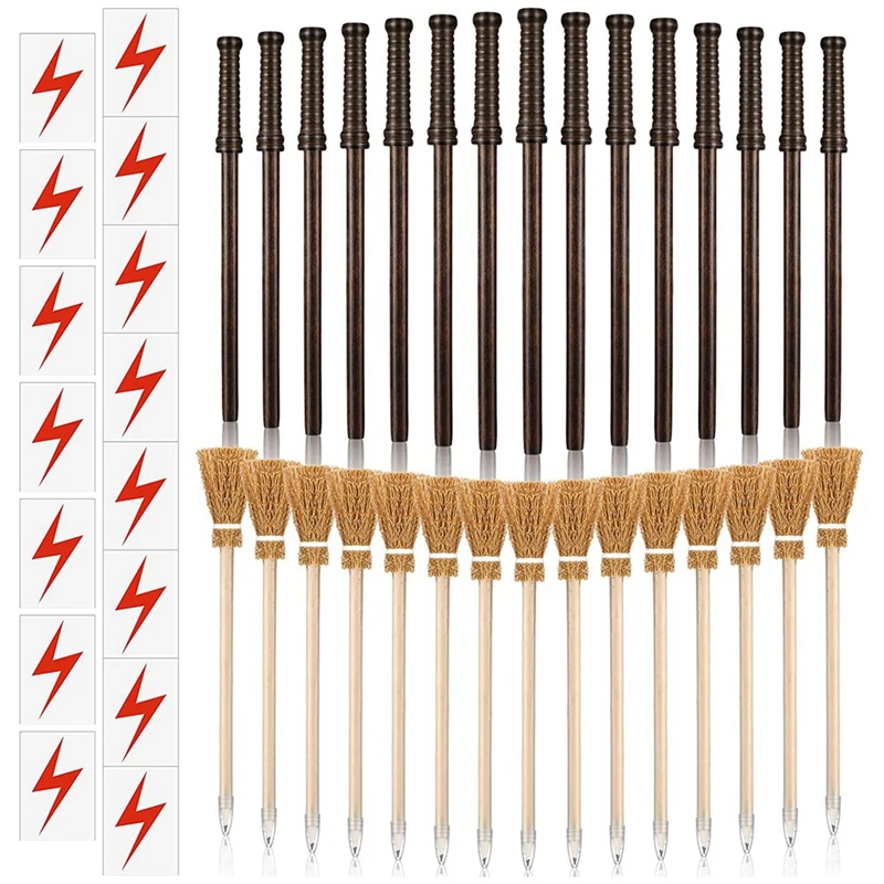 

45 Pcs Wand Pencils Wizard Party Supplies Include 15 Wooden Wand Pencils 15 Witch Broom Pencils 15 Flash Bolt Tattoos