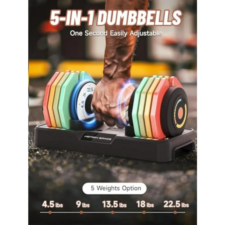 Adjustable Dumbbells Set 12.5LB 22.5LB Pair 1Sec Fast Adjustable 5 Weights by Turning Handle Premium Comfort Nonslip Metal Dumb