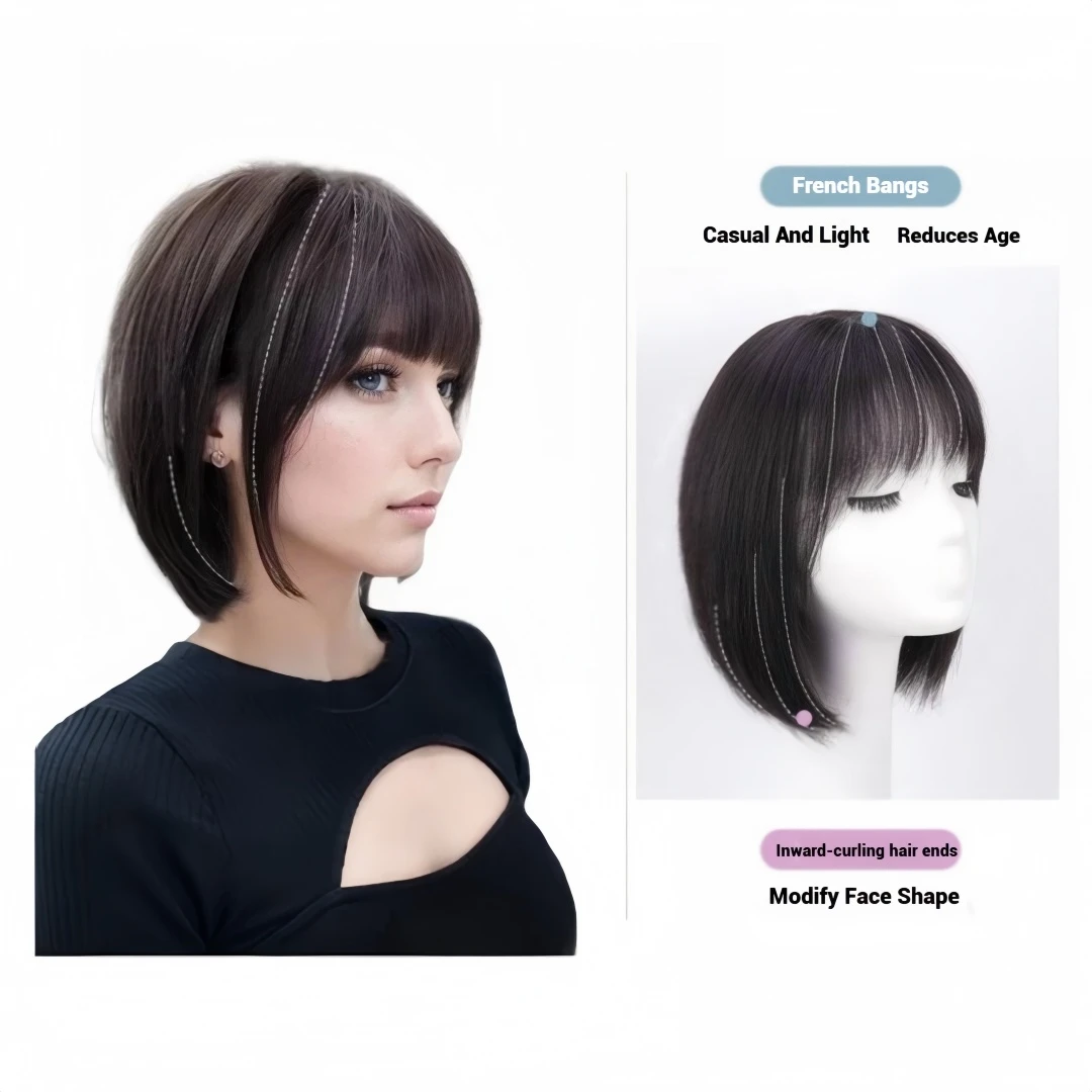 Parrucca corta per capelli umani per donna Parrucche diritte Toppers con frangia Parrucche per capelli brasiliani Parrucche Bob per cuoio capelluto naturale reale - immagine 6