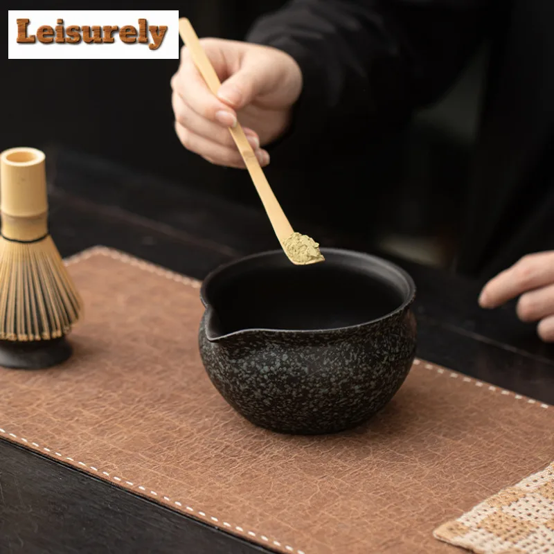 2pc Japanese Zen Black Stone Pattern Matcha Tea Ceremony Ceramic Matcha Bowl Tea Rimmed Tea Brush Holder Tea Point Accessories