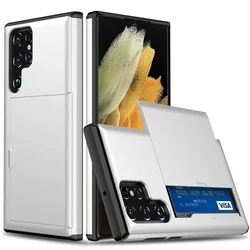 Durable Shockproof Wallet Phone Case with Card Holder - Heavy Duty Plastic Cover for Samsung S24 Ultra (White)