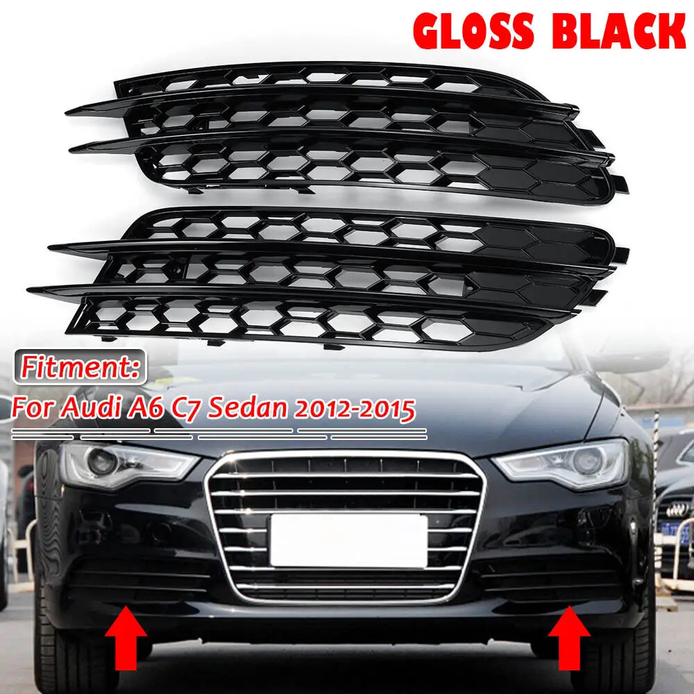 

1 Pair Car Front Bumper Grille Fog Light Grill Cover Open Honeycomb Mesh For Audi A6 C7 Sedan 2012-2015 Standard Bumper Model