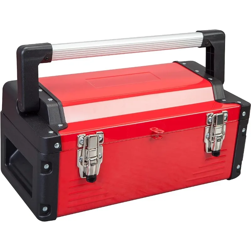 

Metal Tool Box Steel 16" Inch Tool Organizer Box Durable Portable Tool Storage with Alum Alloy Handle Double-Lock Toolbox
