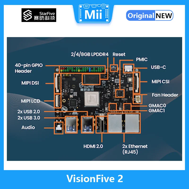 VisionFive 2  ھ RISC-V Dev ,  ھ RISC-V ̱  ǻ (SBC)  3D GPU, 4G/8G,WIFI6 ɼ