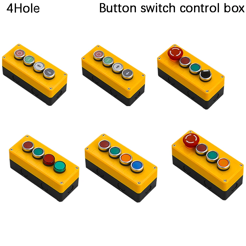 

New LA38 Button switch control box 4 Hole plastic start stop industrial button two position emergency stop switch box