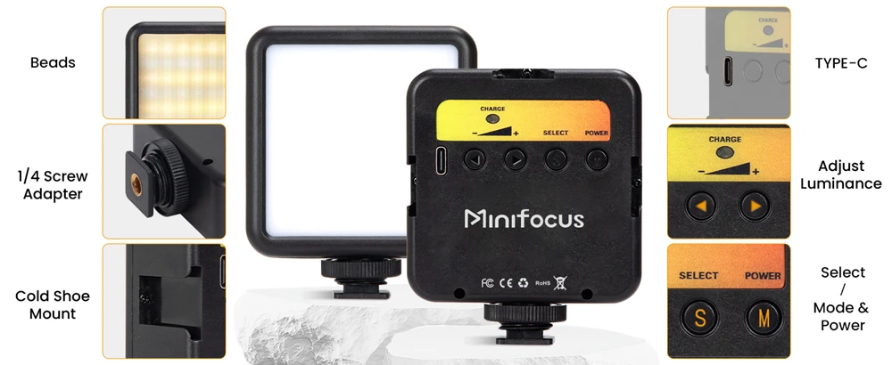 LED-videolamp bevestigd op een koude schoen van een camera