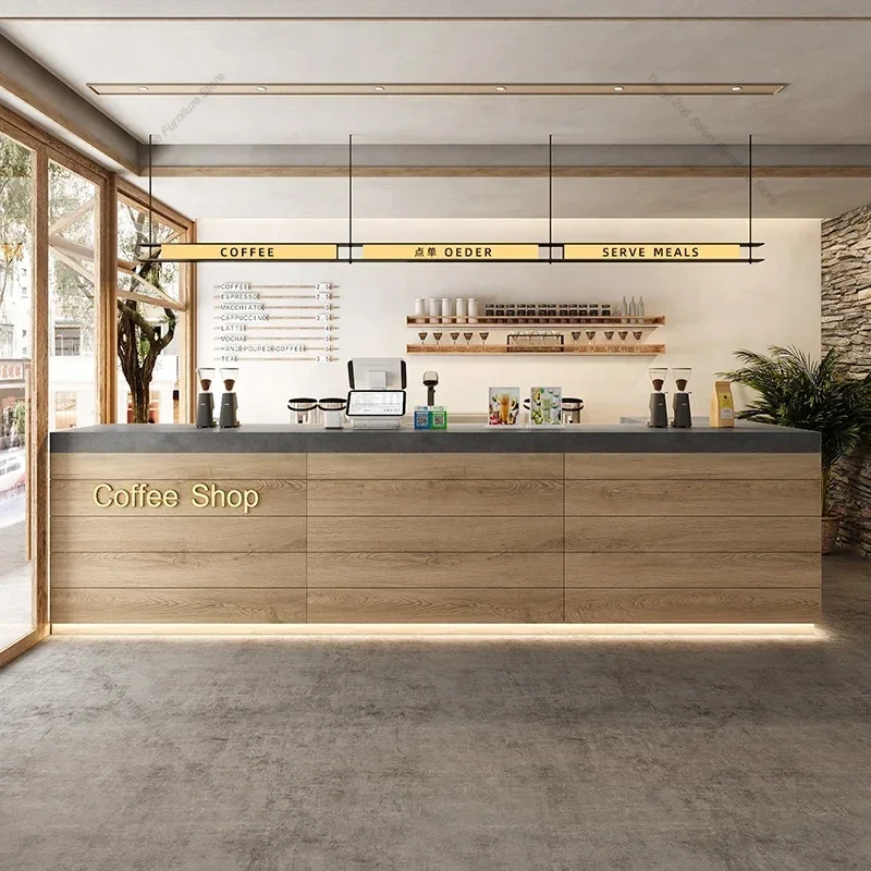 Coffee Shop Bakery Reception Desks Transparent Cabinet Display Stand Design Counter Commercial Furniture Balc&atilde;o Recep&ccedil;&atilde;o FYRD